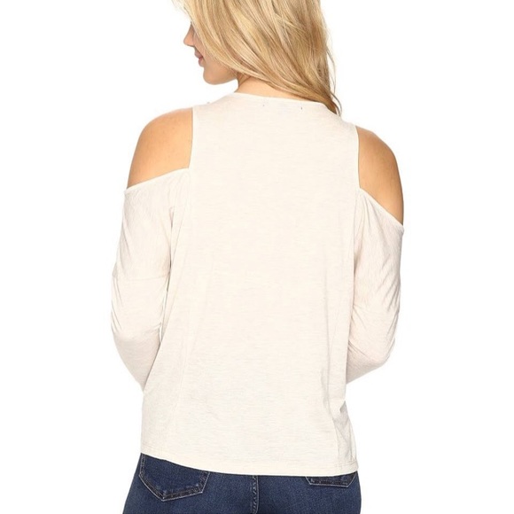 Romeo Juliet Cold Shoulder Top Shirt Blouse Small Beaded Neutral Color Outmeal - Picture 3 of 8